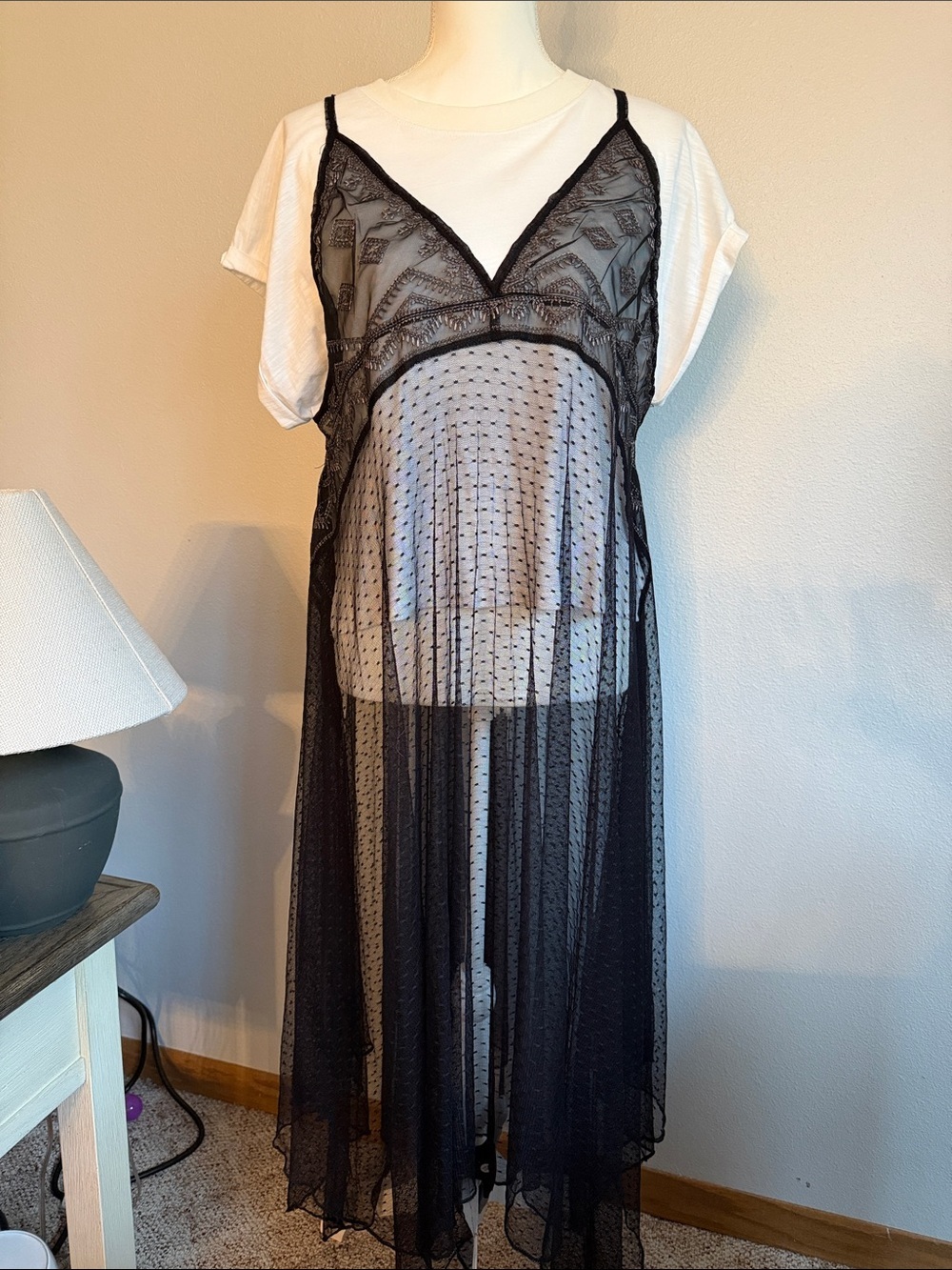 Oli & Hali Black Sheer Polka Dot Lace Slip